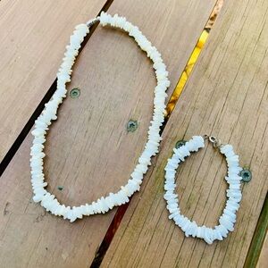 White shell necklace and matching bracelet set nautical boho beach vibes